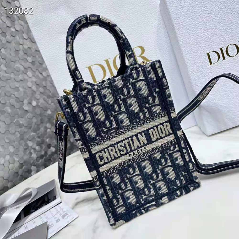 Christian Dior Oblique Mini Book Tote Phone Bag - Blue Crossbody