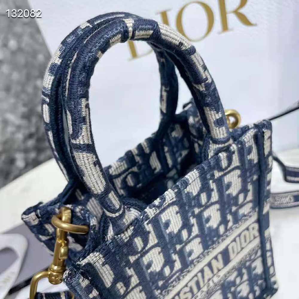 Dior Book Tote Mini Phone Bag Blue Dior Oblique Embroidery (13 x