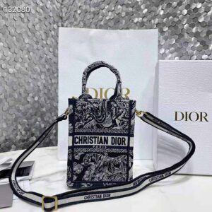 Dior Black Toile De Jouy Embroidery Canvas Mini Book Tote Phone