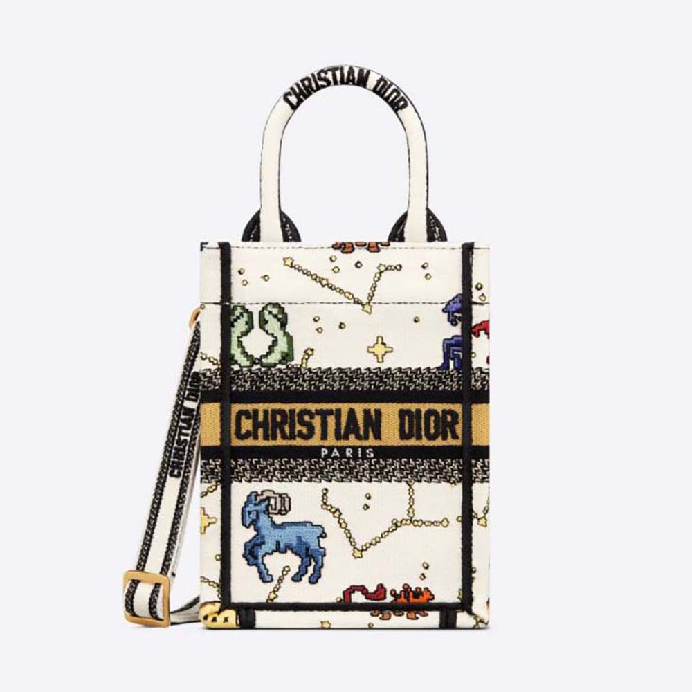 Dior - Dior Book Tote Mini Phone Bag Beige and Black Plan de Paris Embroidery (13 x 18 x 5 cm) - Women