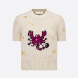Dior Women Short-Sleeved Sweater Ecru Wool and Cashmere Knit with Dior Pixel Zodiac Motif