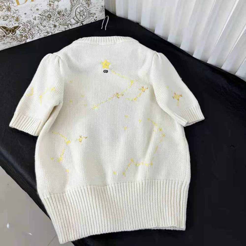 Dior Women Short-Sleeved Sweater Ecru Wool and Cashmere Knit with Dior Pixel Zodiac Motif 3 Dior Women Short-Sleeved Sweater Ecru Wool and Cashmere Knit with Dior Pixel Zodiac Motif - Image 3