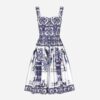 Dolce Gabbana D&G Women Bustier Midi Dress in Majolica-Print Poplin
