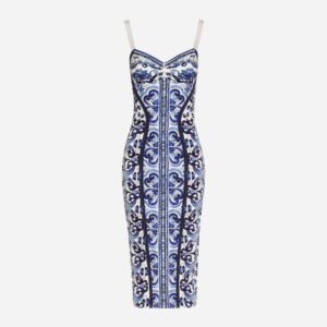 Dolce Gabbana D&G Women Majolica-Print Charmeuse Bustier Dress