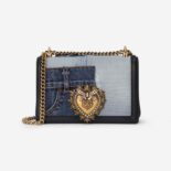 Dolce Gabbana D&G Women Medium Devotion Bag in Patchwork Denim and Plain Calfskin