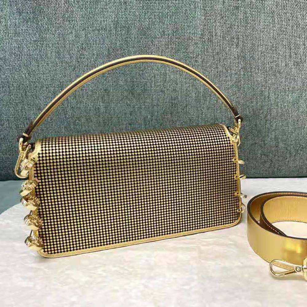 Fendi Women Baguette Brooch Fendace Bag in Gold Perforated Leather 4 Fendi Women Baguette Brooch Fendace Bag in Gold Perforated Leather - Image 4