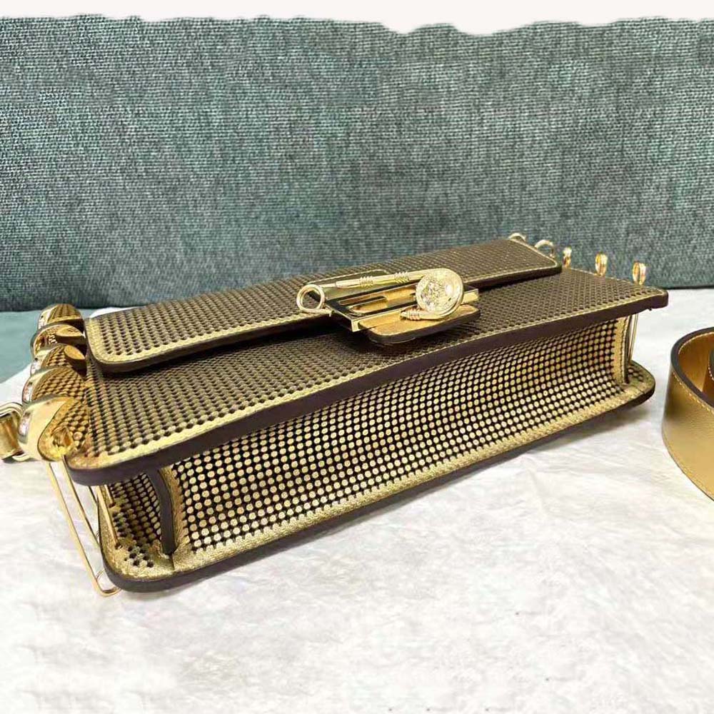 Fendi Women Baguette Brooch Fendace Bag in Gold Perforated Leather 5 Fendi Women Baguette Brooch Fendace Bag in Gold Perforated Leather - Image 5