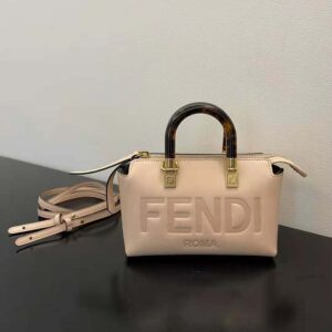 Fendi Women By The Way Mini Small Boston Bag in Light Pink Leather