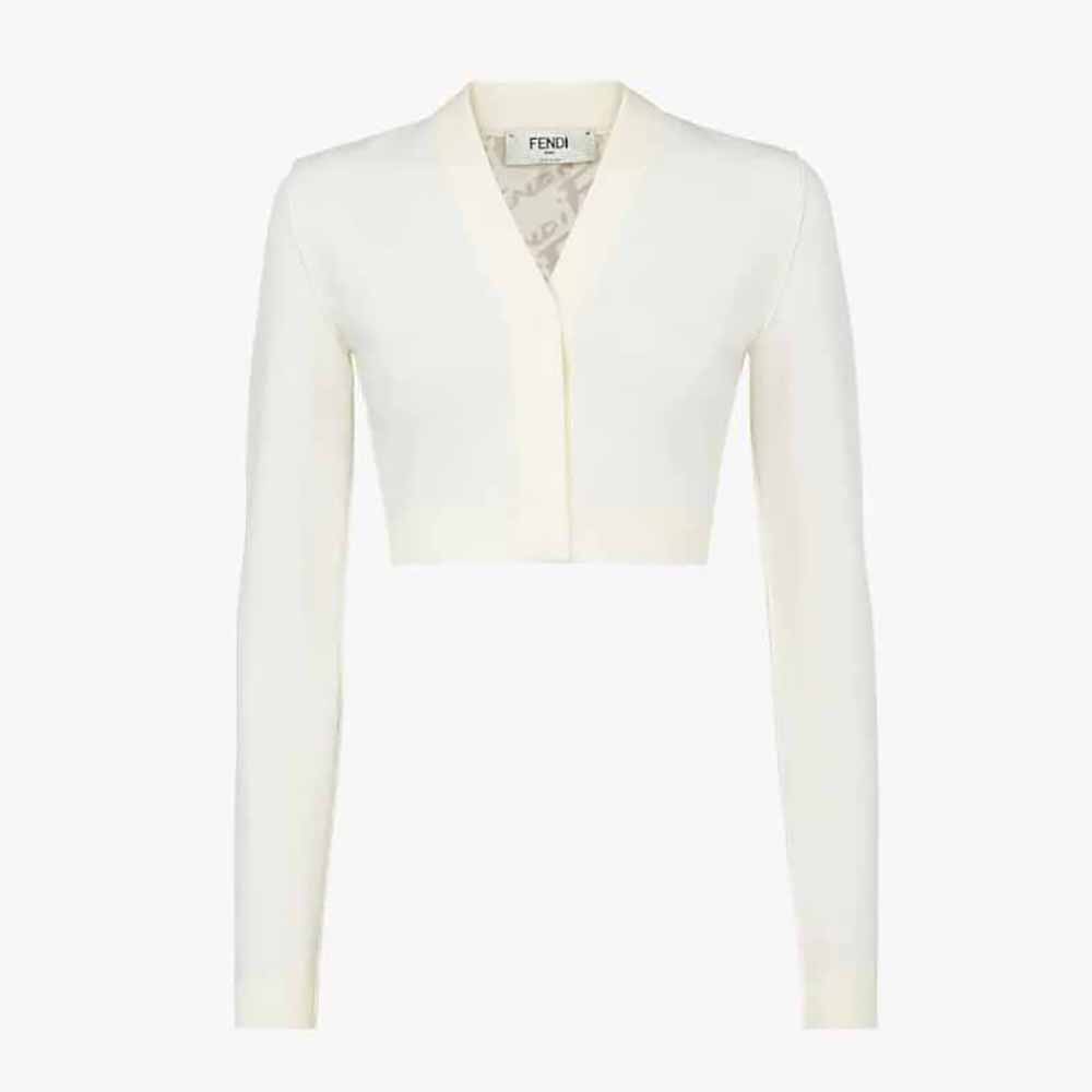 Fendi Women Long-Sleeved V-Neck White Viscose Cardigan