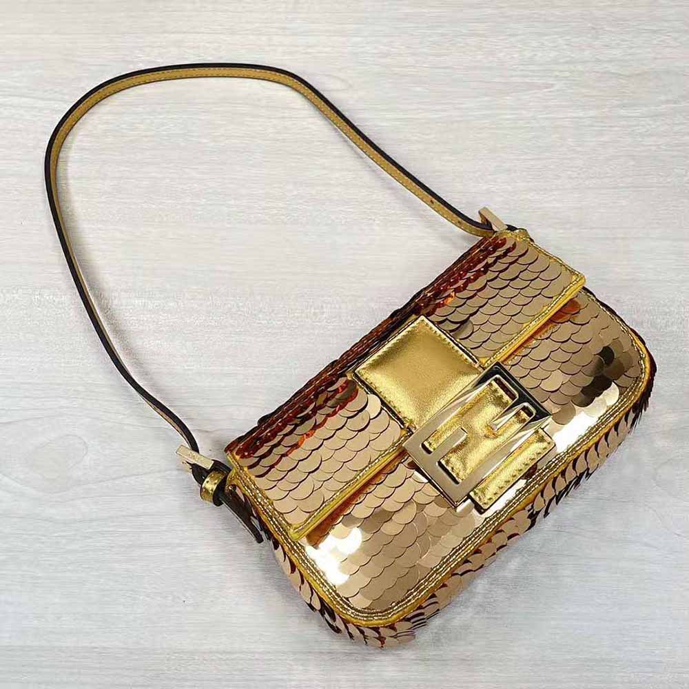 Fendi Sequin Micro Baguette - Gold Mini Bags, Handbags - FEN69287