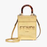 Fendi Women Mini Sunshine Shopper Gold Laminated Leather Shopper