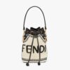 Fendi Women Mon Tresor Beige and Black Straw Mini Bag