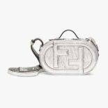 Fendi Women O Lock Mini Camera Case Silver Laminated Leather Mini Bag