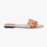 Fendi Women Signature Canvas and Brown Leather Slides