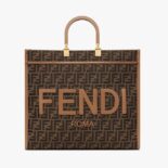 Fendi Women Sunshine Large Brown FF Jacquard Fabric Shopper