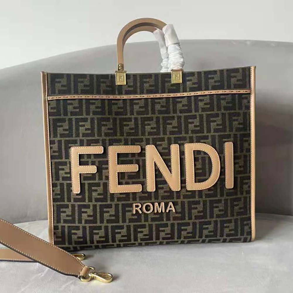 Fendi Sunshine Ff-jacquard Striped-canvas Tote Bag in Brown