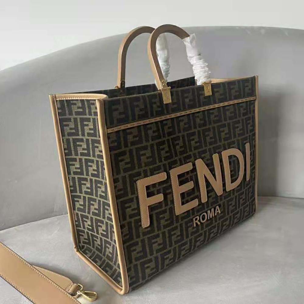 Fendi Sunshine Ff-jacquard Striped-canvas Tote Bag in Brown