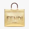 Fendi Women Sunshine Medium Gold Laminated Leather Shopper