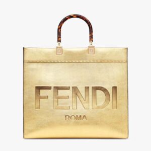 Fendi Women Sunshine Medium Gold Laminated Leather Shopper