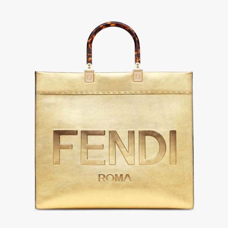 Fendi Women Mini Sunshine Shopper Gold Laminated Leather Shopper