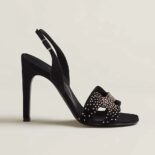 Hermes Women Ella 105 Sandal High Heel Sandal in Suede Goatskin-Black