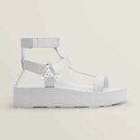 Hermes Women Enid Sandal in Calfskin with Iconic H Diamant Buckle-White