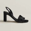 Hermes Women Eternite 80 Sandal High Heel Sandal in Suede Goatskin-Black