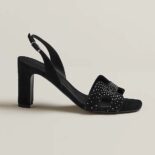 Hermes Women Eternite 80 Sandal High Heel Sandal in Suede Goatskin-Black