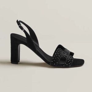 Hermes Women Eternite 80 Sandal High Heel Sandal in Suede Goatskin-Black