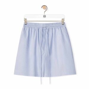 Loewe Women Striped Shorts in Cotton-Blue