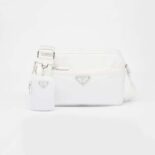 Prada Men Re-Nylon Shoulder Bag with the Enameled Metal Triangle Logo-White