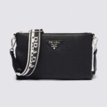 Prada Wome Leather Shoulder Bag with the Metal Lettering Logo on the Front-Black