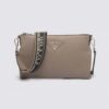 Prada Wome Leather Shoulder Bag with the Metal Lettering Logo on the Front-Brown
