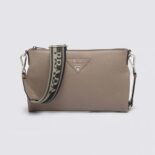 Prada Wome Leather Shoulder Bag with the Metal Lettering Logo on the Front-Brown
