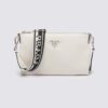 Prada Wome Leather Shoulder Bag with the Metal Lettering Logo on the Front-White