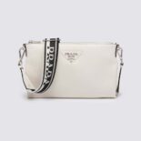 Prada Wome Leather Shoulder Bag with the Metal Lettering Logo on the Front-White