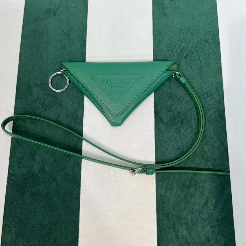 Prada Wome Saffiano Leather Keychain Trick-Green 2 Prada Wome Saffiano Leather Keychain Trick-Green - Image 2