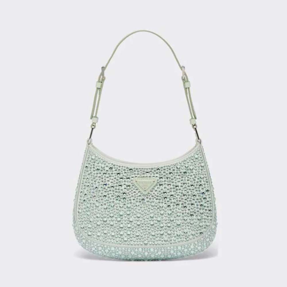 Prada Women Cleo Satin Bag with Crystals-Lime 1 Prada Women Cleo Satin Bag with Crystals-Lime