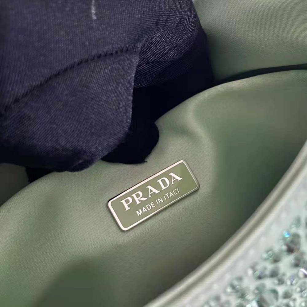 Prada Women Cleo Satin Bag with Crystals-Lime 10 Prada Women Cleo Satin Bag with Crystals-Lime - Image 10