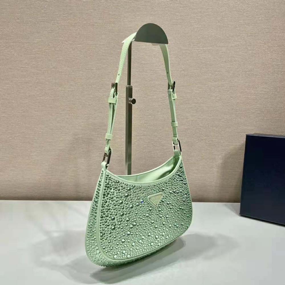 Prada Women Cleo Satin Bag with Crystals-Lime 4 Prada Women Cleo Satin Bag with Crystals-Lime - Image 4