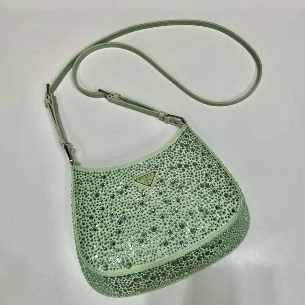 Prada Women Cleo Satin Bag with Crystals-Lime 5 Prada Women Cleo Satin Bag with Crystals-Lime - Image 5