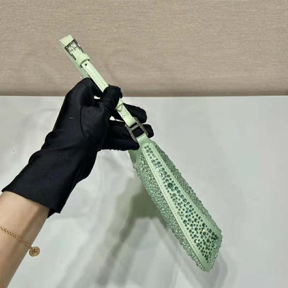 Prada Women Cleo Satin Bag with Crystals-Lime 7 Prada Women Cleo Satin Bag with Crystals-Lime - Image 7