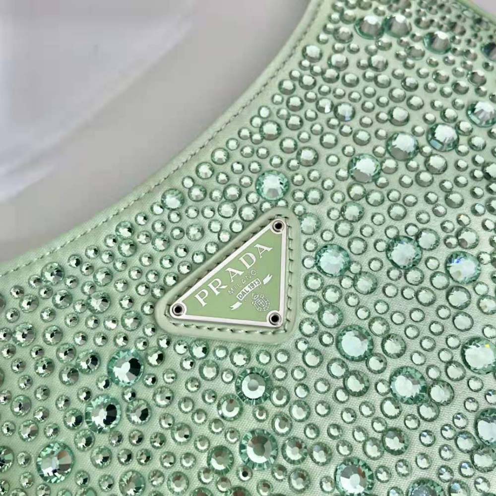 Prada Women Cleo Satin Bag with Crystals-Lime 9 Prada Women Cleo Satin Bag with Crystals-Lime - Image 9