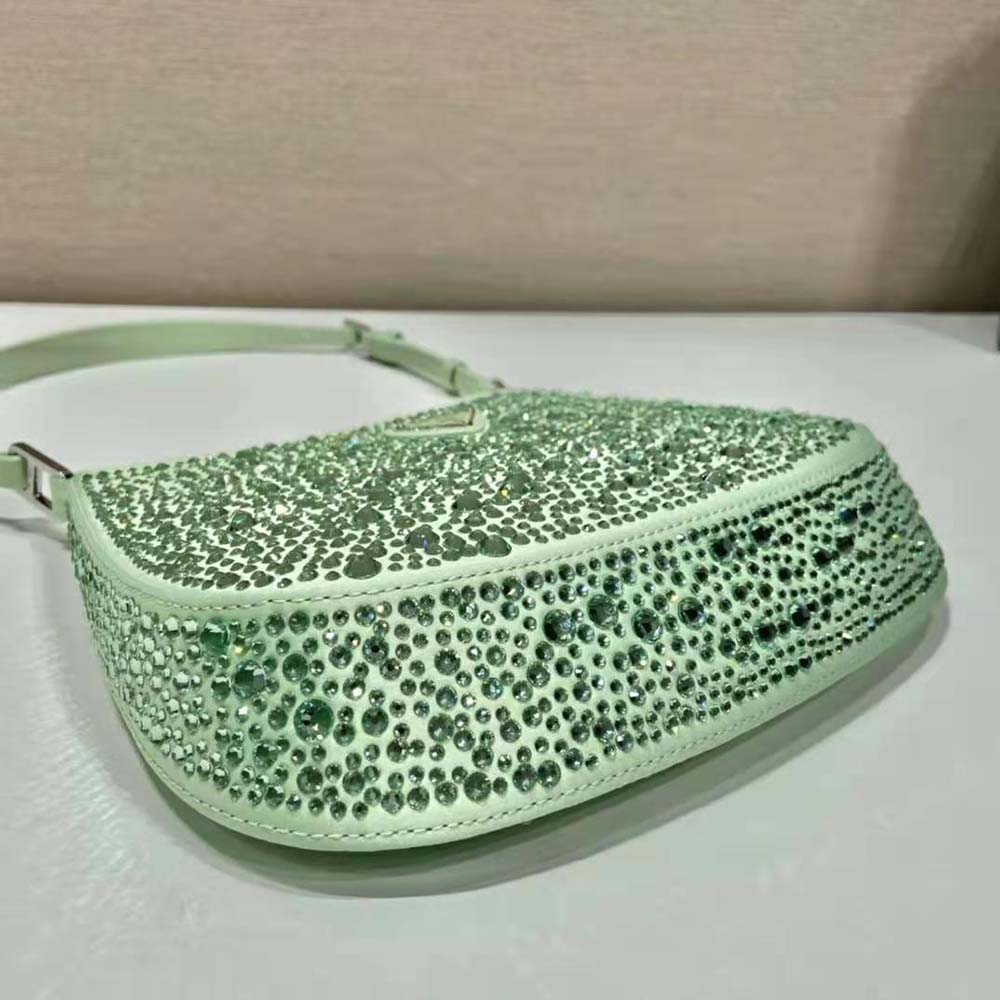 Prada Women Cleo Satin Bag with Crystals-Lime 6 Prada Women Cleo Satin Bag with Crystals-Lime - Image 6