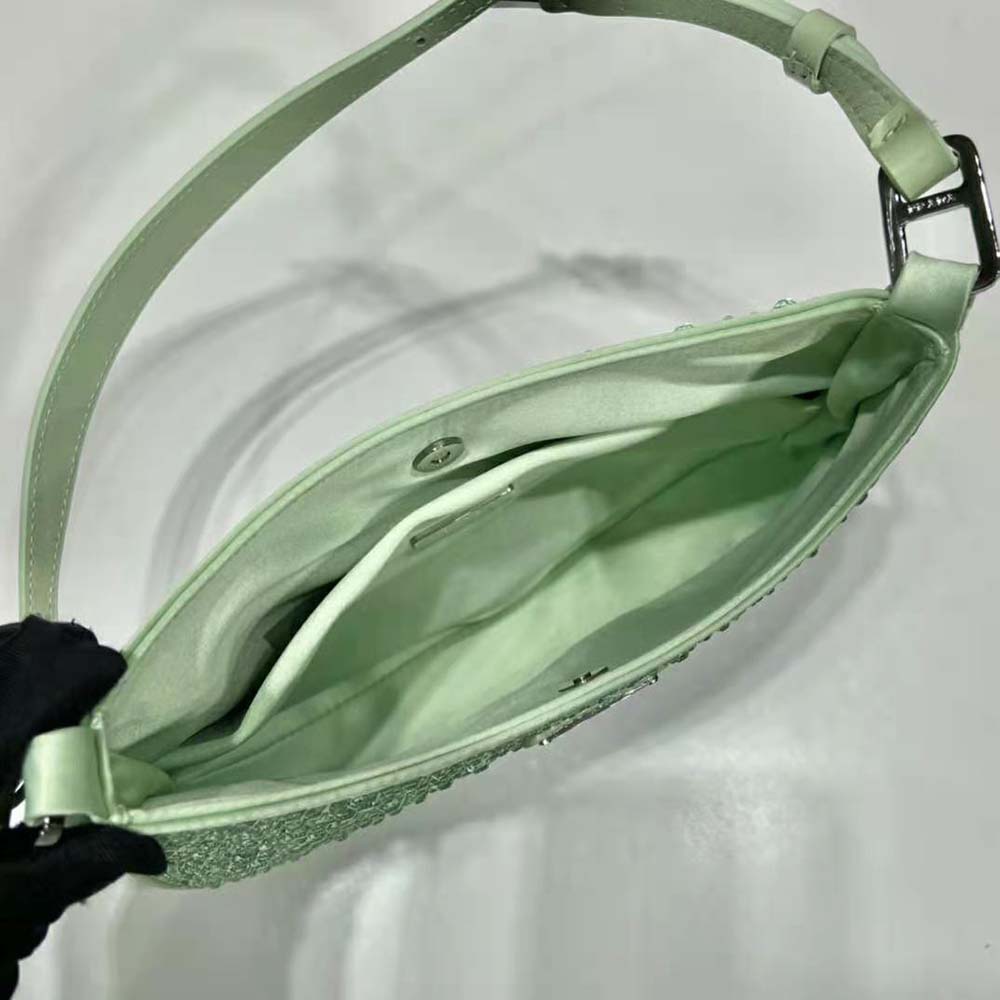 Prada Women Cleo Satin Bag with Crystals-Lime 8 Prada Women Cleo Satin Bag with Crystals-Lime - Image 8