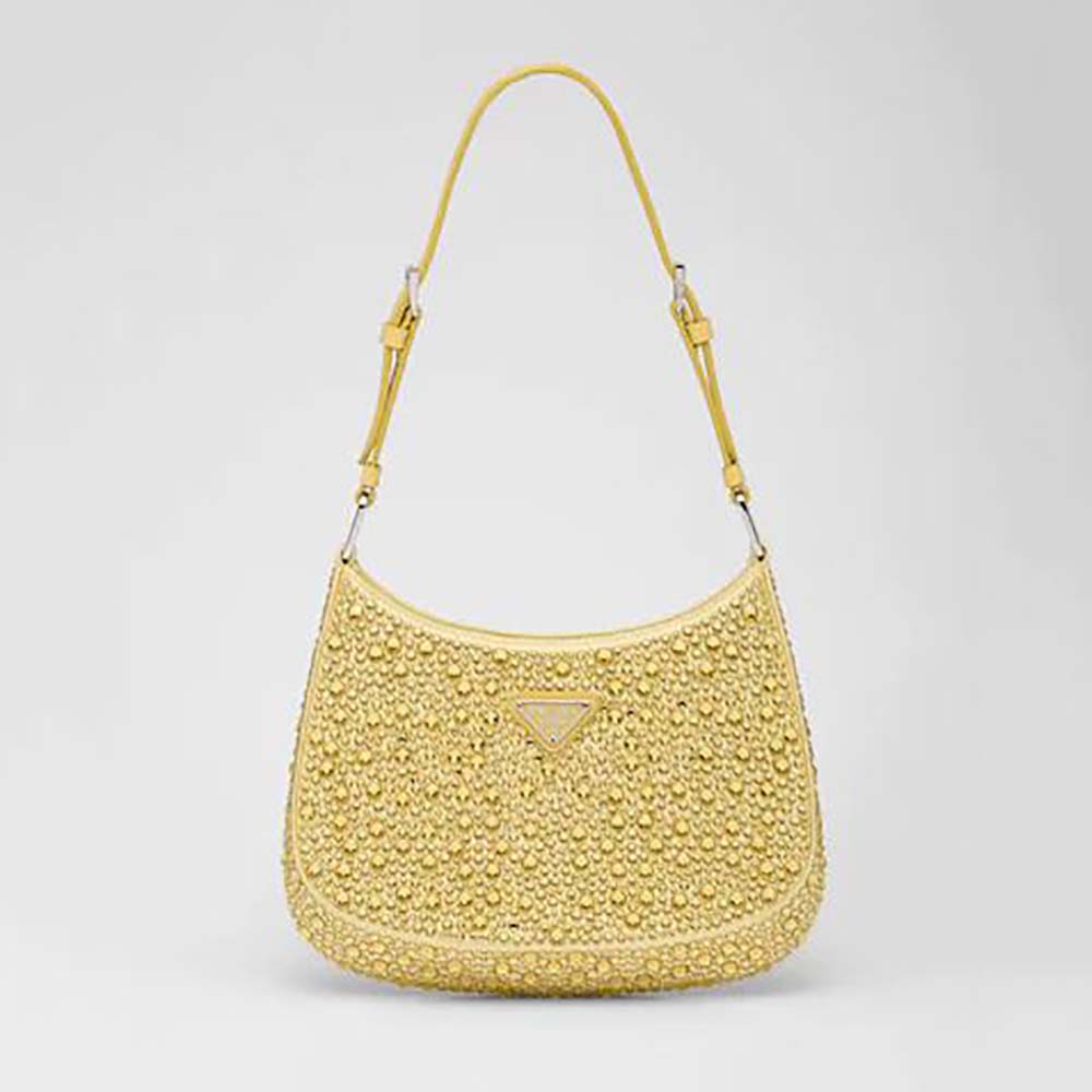 Prada Women Cleo Satin Bag with Crystals-Yellow
