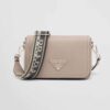 Prada Women Leather Shoulder Bag with the Gold Lettering Logo on the Flap-Brown