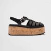 Prada Women Rubber Wedge Platform Sandals in 75mm Heel Height-Black
