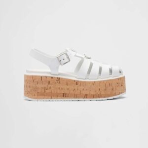 Prada Women Rubber Wedge Platform Sandals in 75mm Heel Height-White