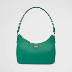 Prada Women Saffiano Leather Mini-Bag with the Metal Triangle Logo-Green